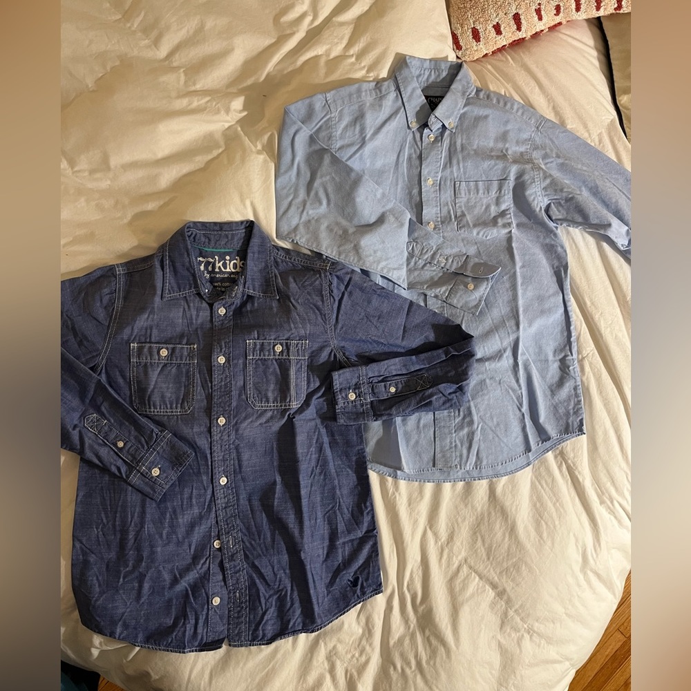 American Eagle 14 and Chaps Oxford 16 perfect youth shirts worn once, maybe.